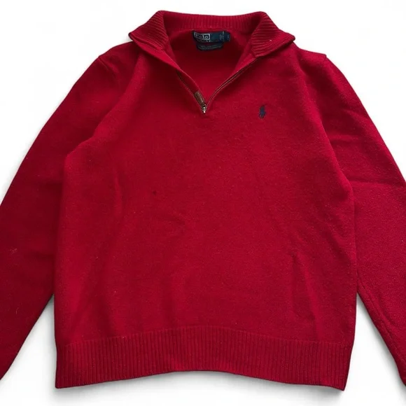 vintage 90s polo ralph lauren red 100% lambs wool quarter zip sweater size large